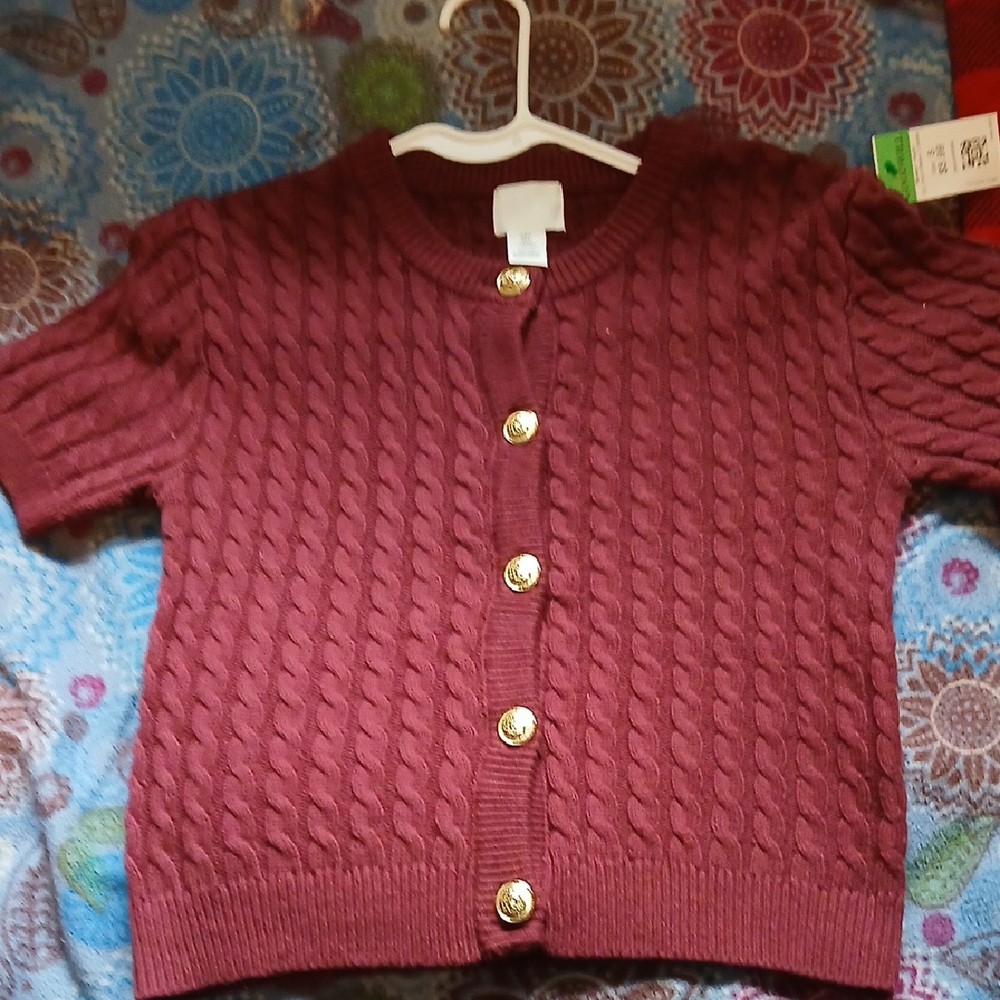 Women's Cable Knit Cardigan Sweater - Burgundy